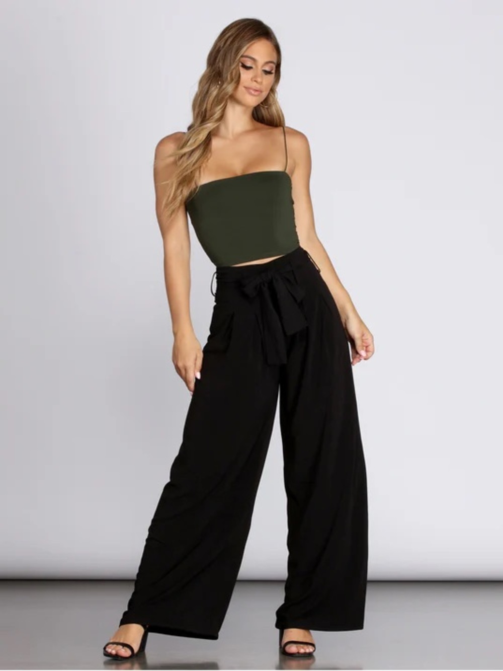 Windsor Women's Black Wide-Leg Pants Back Zipper Front Bow Tie Elegant Formal